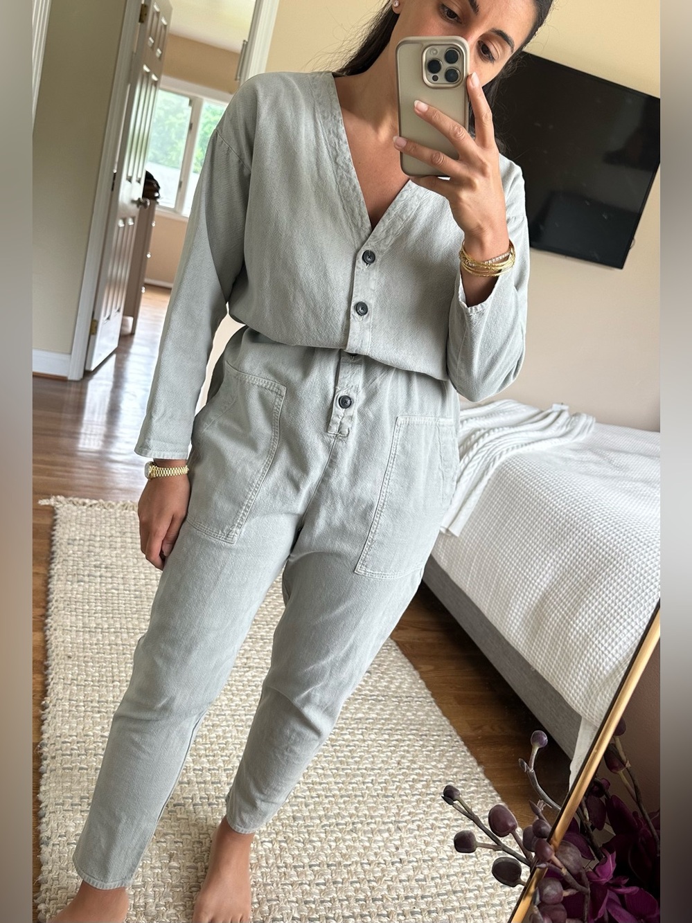 Zara Gray Button-Up Jumpsuit